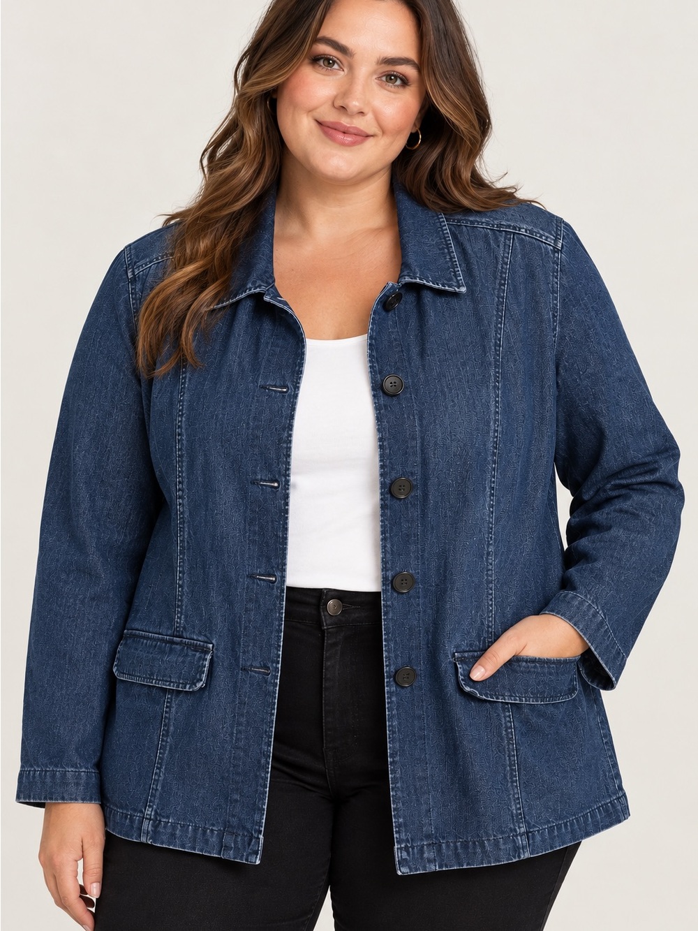 Lands' End Dark Blue Denim Jacket with Flap Pockets